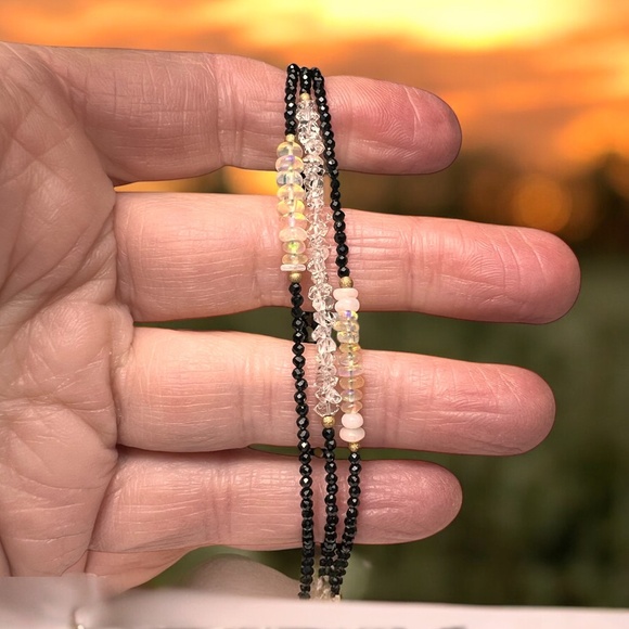 Natural Spinel, Opal, Herkimer Diamond Wrap Bracelet Convertible Necklace Gold - Picture 5 of 7